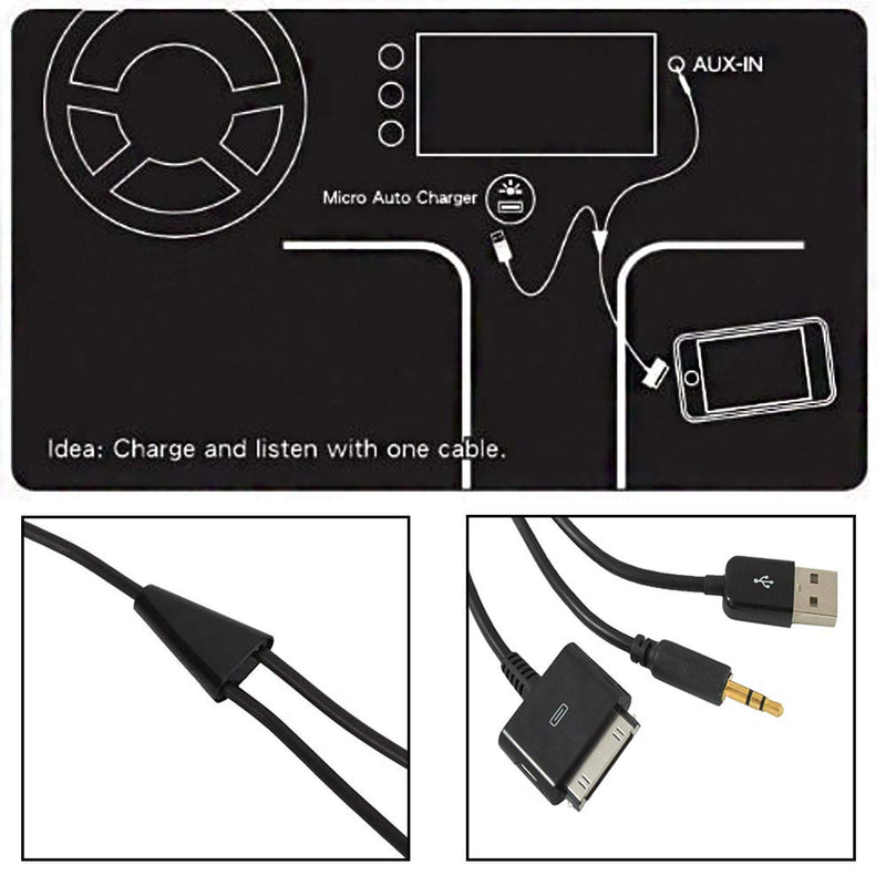 [Australia - AusPower] - JIMAT 30 Pin to AUX USB, Dock Connector to 3.5mm Jack Audio AUX-in Car Stereo Auxiliary Cable | Data Sync Transfer & Charging | Compatible for iPod iPhone 3 4 4S iPad 2 3 | 