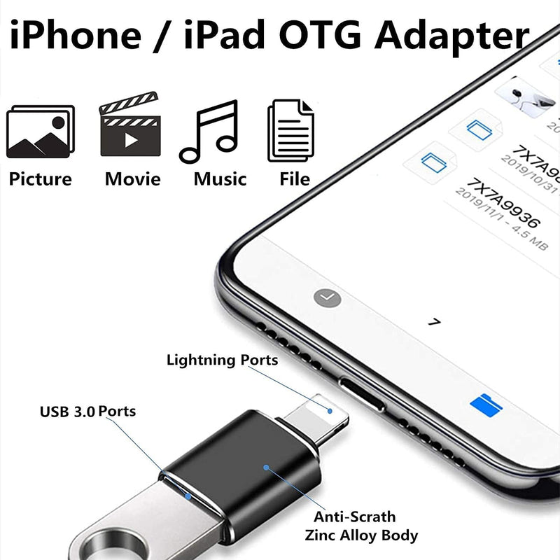 [Australia - AusPower] - Lightning to USB Adapter, [Apple MFi Certified] USB 3.0 OTG Data Sync Cable Adapter for iPhone/iPad, Support Card Reader, Camera, USB, Mouse, Keyboard, Hubs, No Application Plug and Play(Black) Black 