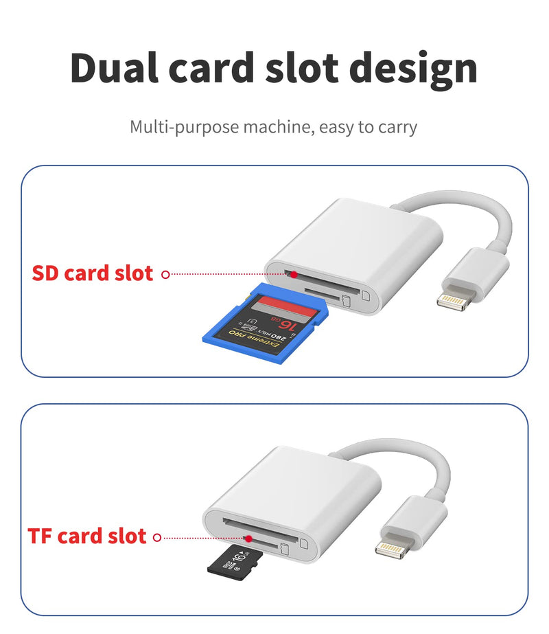 [Australia - AusPower] - Micro SD Card Reader Adapter Accessories Iphone Camera Memory TF Lightning Compact Flash Photo Viewer Compatible for 13 12 11 Pro Max X XS XR 8 7 6plus Ipad Air Mini 2021 2020 2019 Apple MFI Certified 