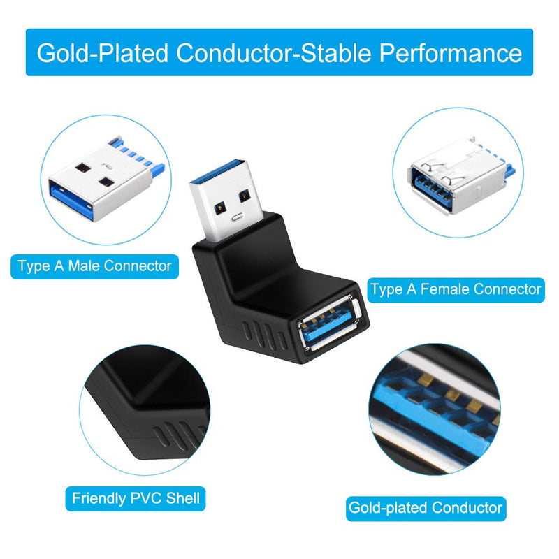 [Australia - AusPower] - [6 Pack] ELUTENG USB 3.0 90 Degree Right Angle USB Extender Adapter Male to Female USB 3.0 Super Speed Connector UP Down / Left Right USB Extender Coupler Vertical L Shape for USB Devices 