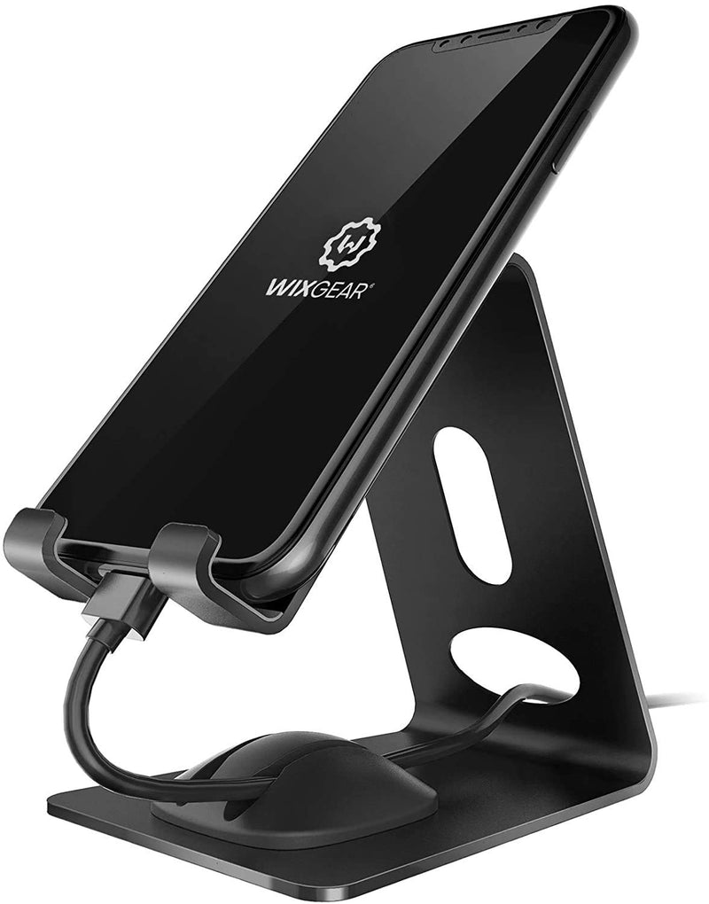 [Australia - AusPower] - Phone Stand, WixGear Premium Phone Holder for iPhones, Android Smartphones & Mini Tablets –Sturdy Metal Phone Stand for Desk with Smart Cord Holder System 