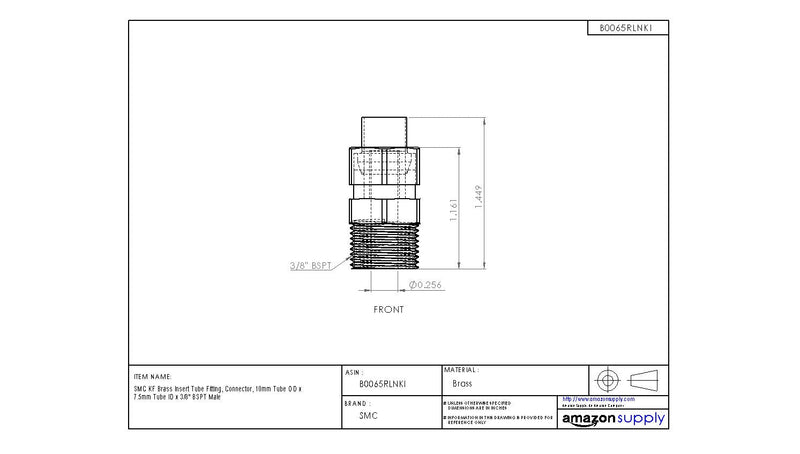 [Australia - AusPower] - SMC KFH10N-03 Brass Insert Tube Fitting, Connector, 10 mm Tube OD x 7.5 mm Tube ID x 3/8" BSPT Male 