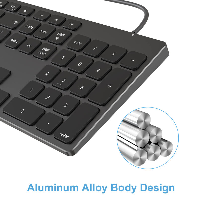[Australia - AusPower] - Aluminum USB Wired Keyboard with Numeric Keypad for Mac Pro, Mini Mac, iMac, iMac Pro, MacBook Pro/Air, Laptop and PC Computer Black 