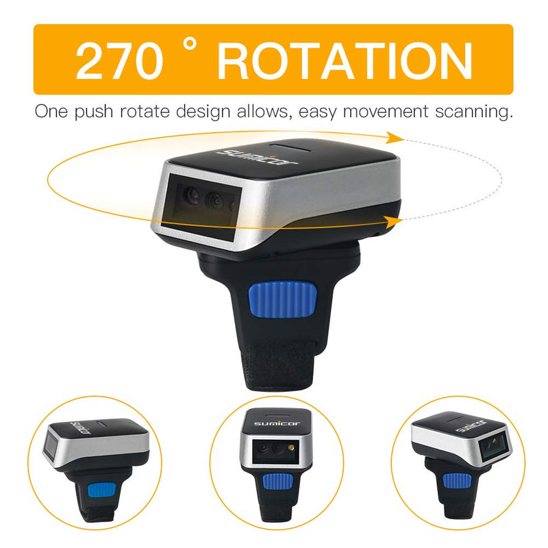 [Australia - AusPower] - Sumicor Barcode Scanner 2D Bluetooth Ring Finger Wireless Barcode Scanner,Portable Wearable Mini Bar Code Reader Work with Widows iOS Android Linux Mac OS 