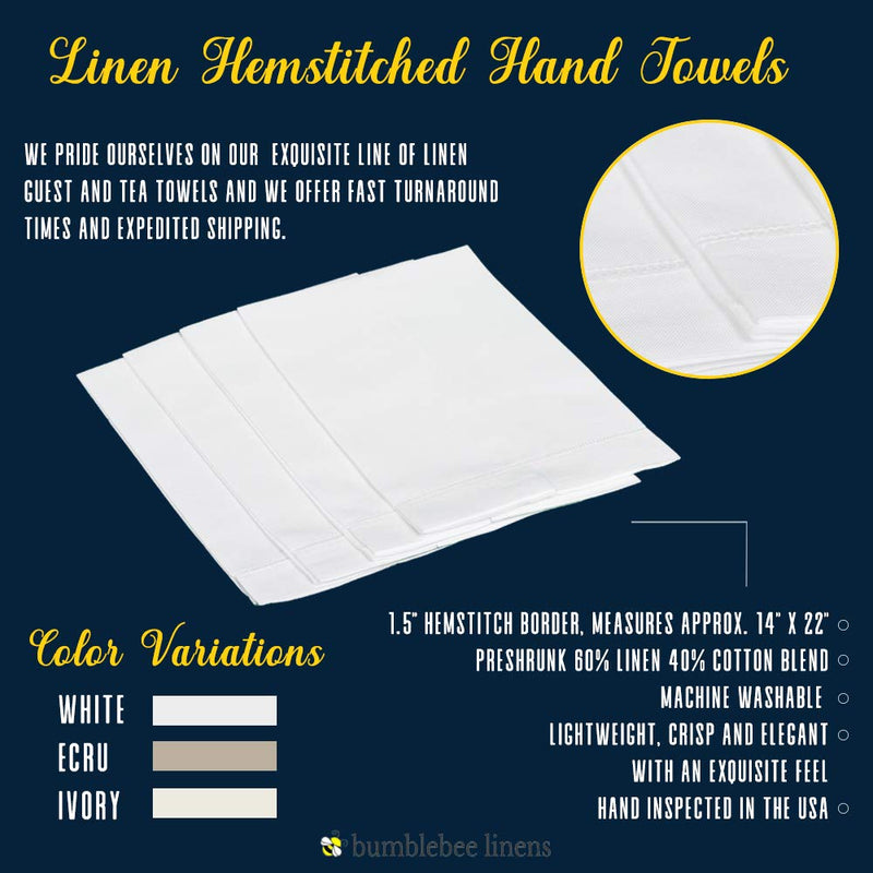 [Australia - AusPower] - Bumblebee Linens 4 Pack White Linen Hemstitched Tea Towels- 14" x 22" Cloth Guest Hand Dish Kitchen Bathroom Towel - Embroidery Craft Blank 