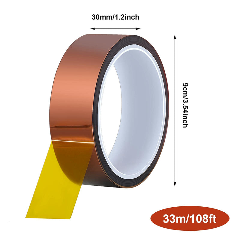 [Australia - AusPower] - 2 Rolls Heat Tapes High Temperature Tape Sublimation Tape Heat Transfer Tape Heat Resistant Tape Polyimide Tape for Electronics 3D Printers DIY Crafts (Dark Brown,30 mm Wide) 30 mm Wide Dark Brown 