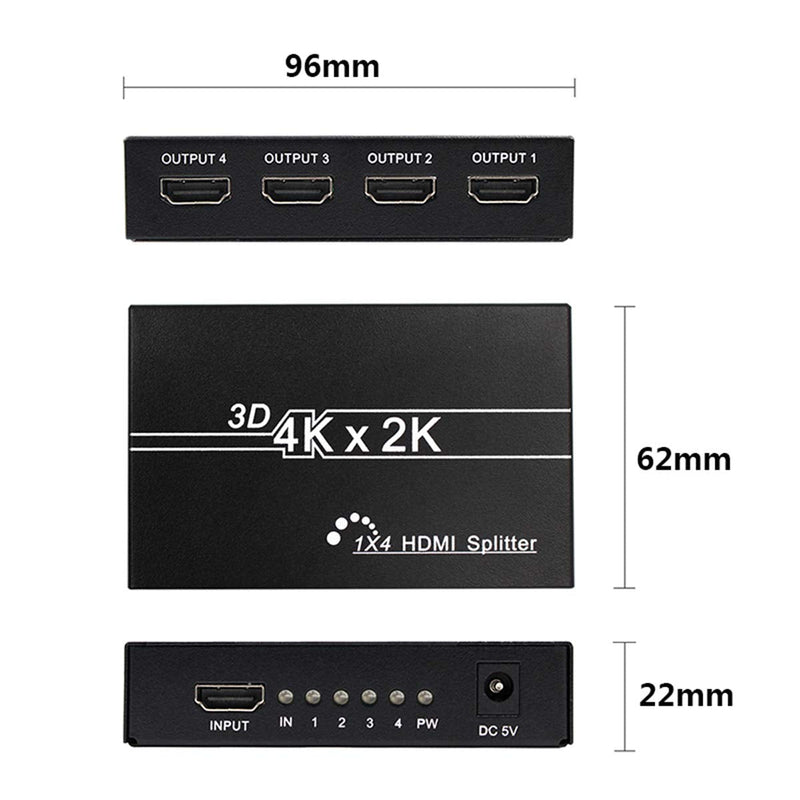 [Australia - AusPower] - Ultra HD 4K HDMI Splitter 1X4 Port 3D UHD 1080p 4K*2K Video HDMI Switch Switcher HDMI 1 Input 4 Output HUB Repeater Amplifier 