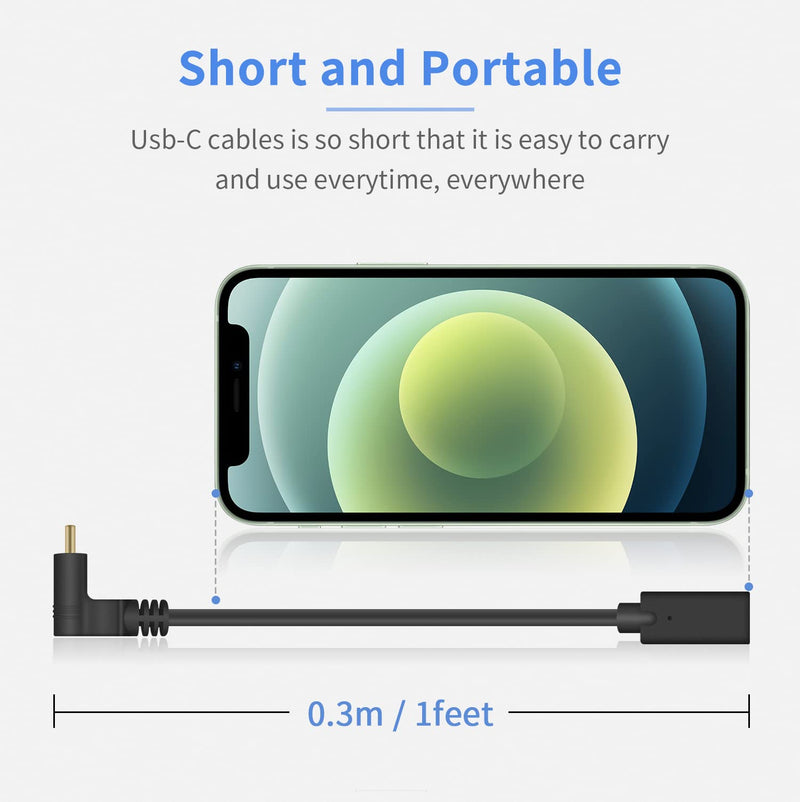 [Australia - AusPower] - Poyiccot 90 Degree USB Type C Extention Cable 1feet Short, Poyiccot Up & Down Angled USB-C USB 3.1 Type-C Male to Female Extension Charging Cable for Laptop & Tablet & Mobile Phone 90 degree usb c male to female cable 