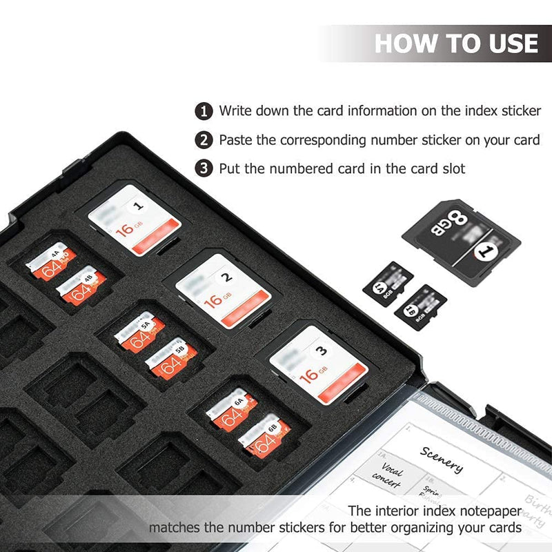 [Australia - AusPower] - 108 Slots Memory Card Case + 120 Count Card Labels: Camera Memory Card Holder with Memory Card Labels for SD SDHC SDXC TF MSD MicroSD 