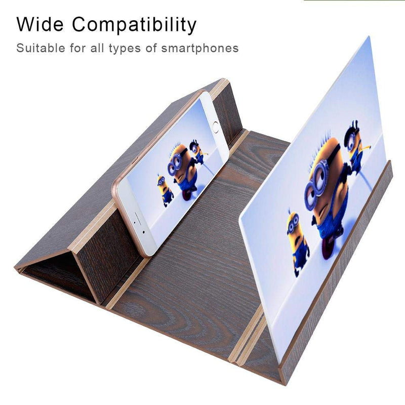 [Australia - AusPower] - 12" Screen Magnifier for Smartphone, Foldable Wooden Phone Screen Amplifier Stand, Phone Screen 3D HD Magnifing Projector fit for All Smartphones 