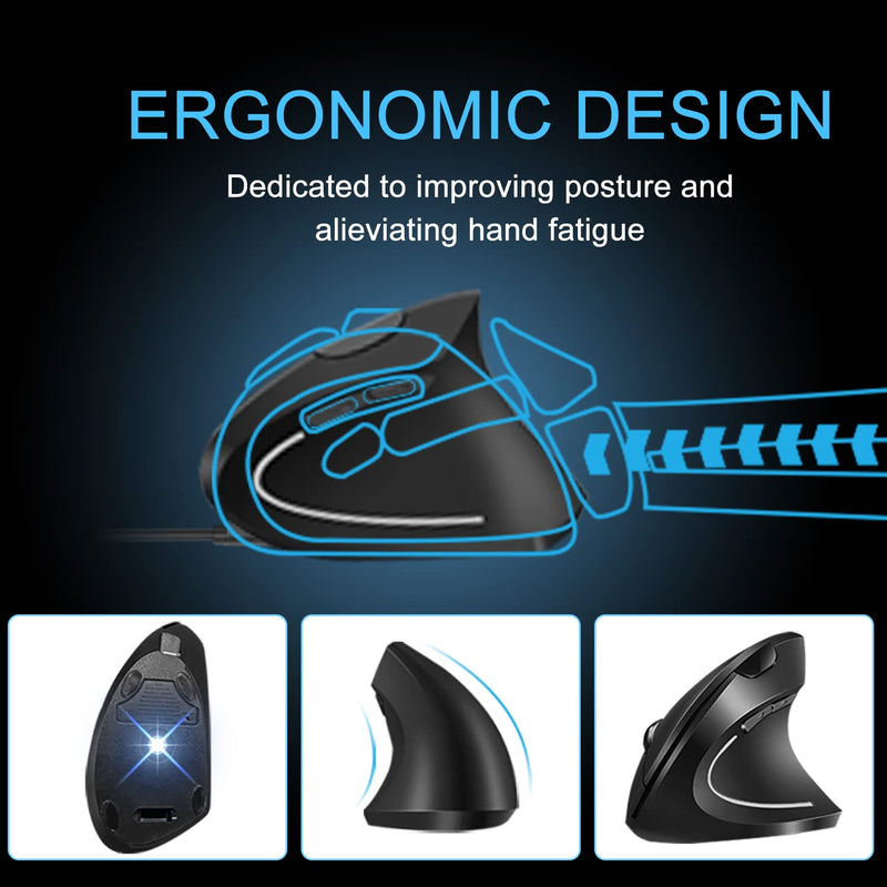 [Australia - AusPower] - Vassink Wireless Mouse Ergonomic Mouse Rechargeable Vertical Optical Mice with USB Receiver, 6 Buttons 2.4GHz Adjustable DPI 800/1200/1600 for PC Computer,Laptop,etc（Black） Black2 