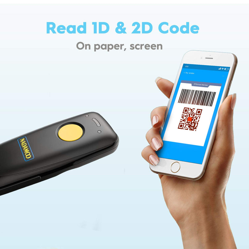 [Australia - AusPower] - NADAMOO Wireless 2D Barcode Scanner Compatible with Bluetooth, 2.4G Wireless & USB Wired Connection, Portable Bar Code Scanner for Inventory Library CMOS Image Reader for Tablet PC, Read 1D 2D QR Code 