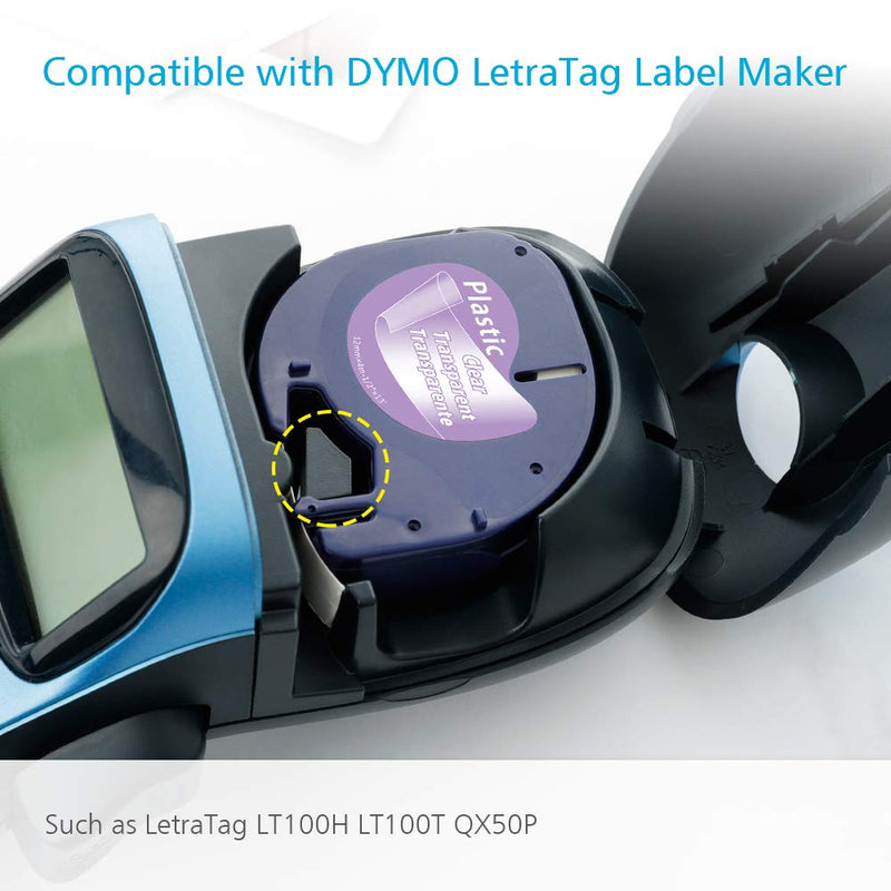 [Australia - AusPower] - Label KINGDOM Compatible Labels Replacement for DYMO LetraTag Refills Clear Plastic Label Tape 16952 for DYMO LetraTag Label Maker LT-100H LT-100T QX50, 12mm x 4m (1/2" x 13'), Black on Clear, 5-Pack 