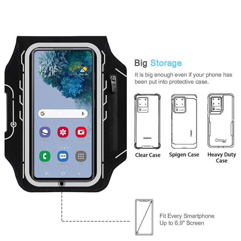 [Australia - AusPower] - JEMACHE Running Armband for Samsung Galaxy S22 Ultra, S21 FE, S20 FE, S22 Plus, S21 Plus, Note 20 Ultra 10 9, Gym Workouts Arm Band with Earbuds Holder (Black) 6.9" Black 