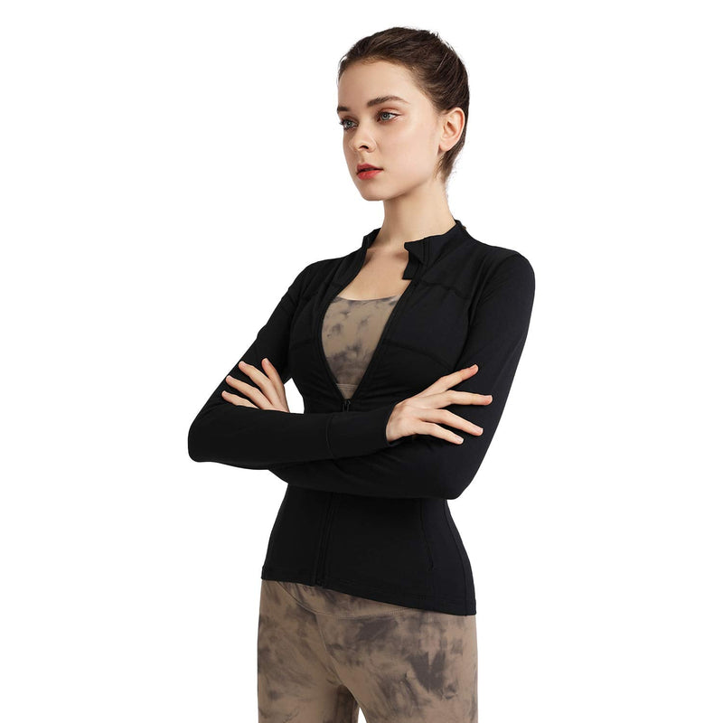 [Australia - AusPower] - Carpesun Women's Stretchy Workout Jackets Lightweight Full Zip Running Track Jacket Black Small 