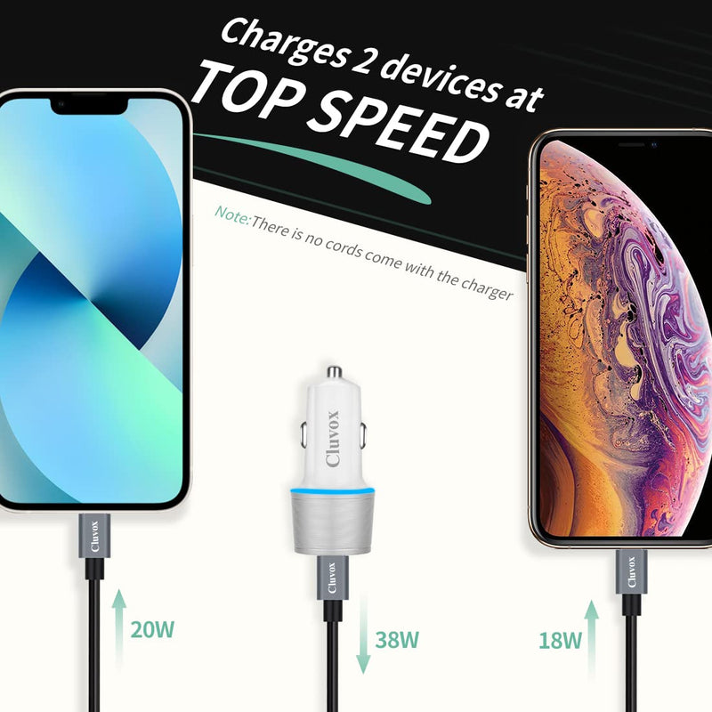 [Australia - AusPower] - Dual USB Car Charger Adapter, Cluvox 20W Fast Charge Car Charger Compatible for iPhone 13/12/11/Pro/MAX/XS/XR/8/SE 2020/iPad Pro/Air 4/Mini, Google Pixel 5/4/3a XL, Samsung Cigarette USB Charger Silver White 