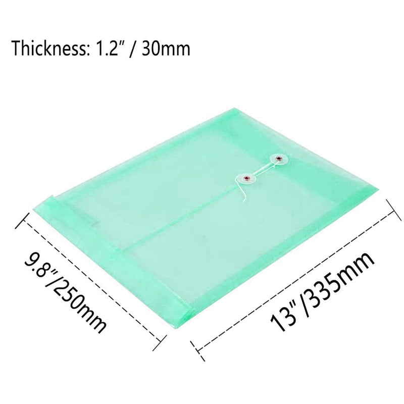 [Australia - AusPower] - 10 Pack Clear Blue Plastic Poly String Envelope with Expandable Gusset, for US Letter/ A4 Size Envelopes with Button String Snap Closure, 1.2 inch Gusset Top Opening(Green) Green 