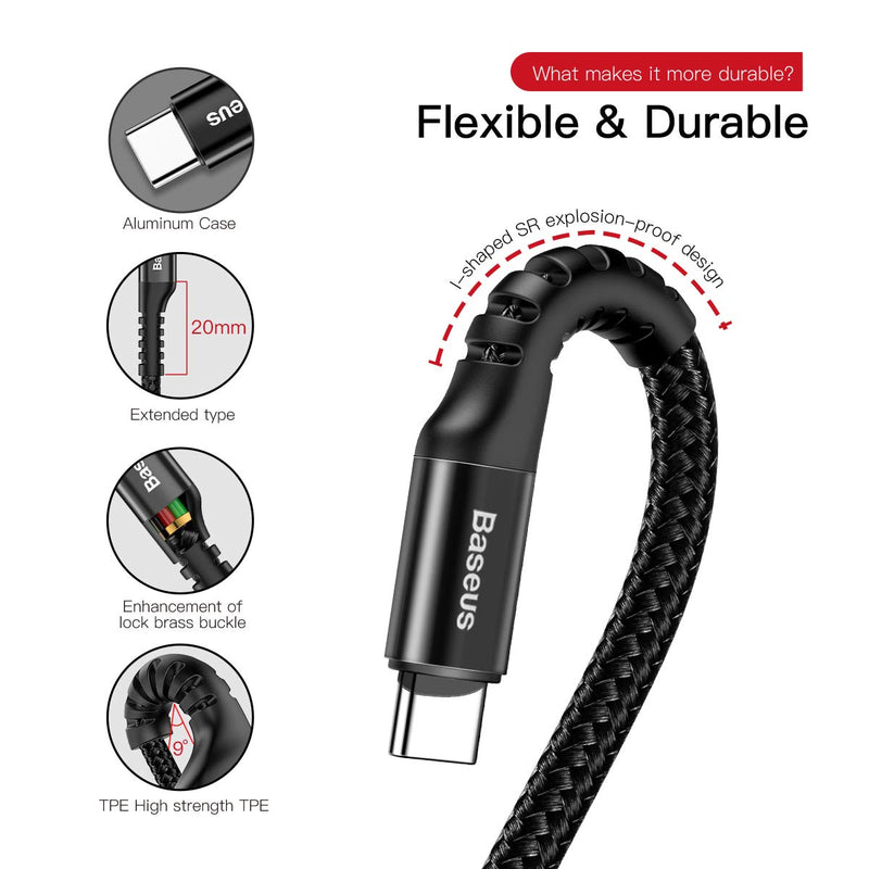 [Australia - AusPower] - USB Type C Cable for Car, Baseus Retractable USB C Cable(3FT) Curly USB A to USB-C Fast Charger Cord Compatible Samsung Galaxy S10 S9 S8 Plus Note 9 8, Moto Z, LG5/G6/V20, USB C Devices (Black) Black 1 