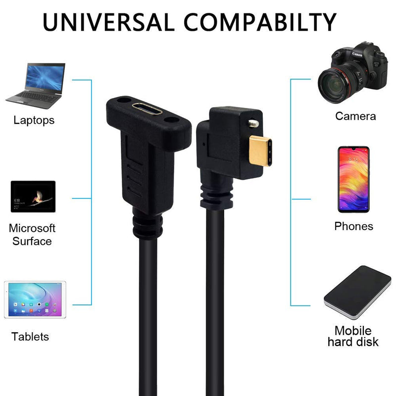 [Australia - AusPower] - Poyiccot USB C Extension Cable Male to Female Type C Code 3.3feet/1m, Single Screw Locking 90 Degree Right Angle USB Type C Male to Type C Female Extender Charging Cable Panel Mount Type single screw locking usb c right angle with panel mount 