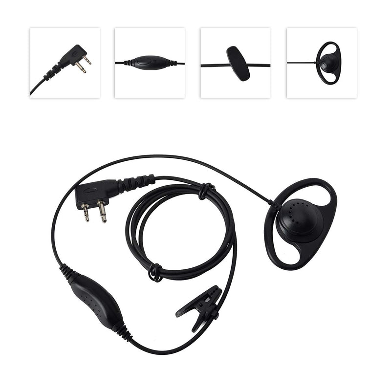 [Australia - AusPower] - HYS D Shape Security Clip-Ear 2PIN Earpiece Headset for Midland FRS Two-Way Radio LXT385 LXT410 LXT312 LXT315 GXT808 GXT900 XT14 XT1 ICOM IC-V8 V80 V80E V82(2pack) 