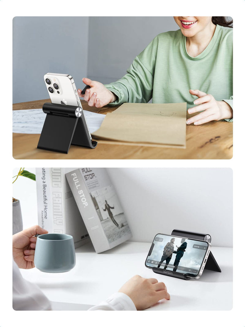 [Australia - AusPower] - UGREEN Cell Phone Stand Holder for Desk Adjustable Compatible with iPhone 13 12 Pro Max 11 SE XS XR 8 Plus 6 7 Samsung Galaxy Note20 S20 S10 S9 S8 Android Smartphone Mobile Phone Dock Foldable Black 