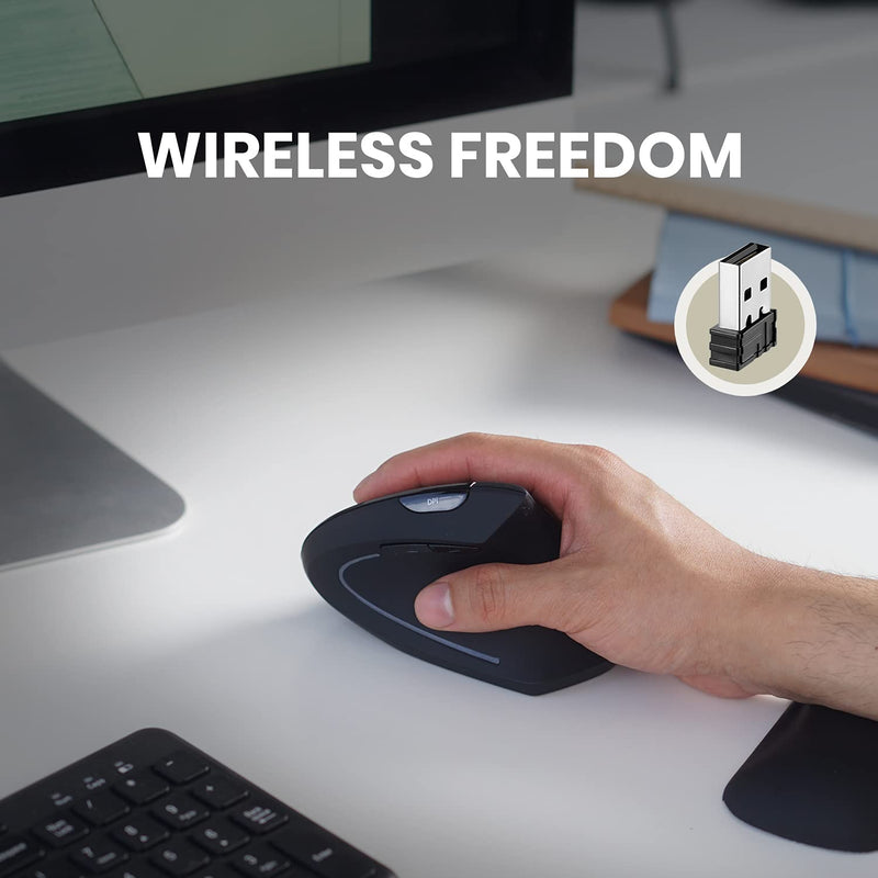 [Australia - AusPower] - Perixx PERIMICE-713 Wireless Ergonomic Vertical Mouse - 800/1200/1600 DPI - Right Handed - Recommended with RSI User Black 