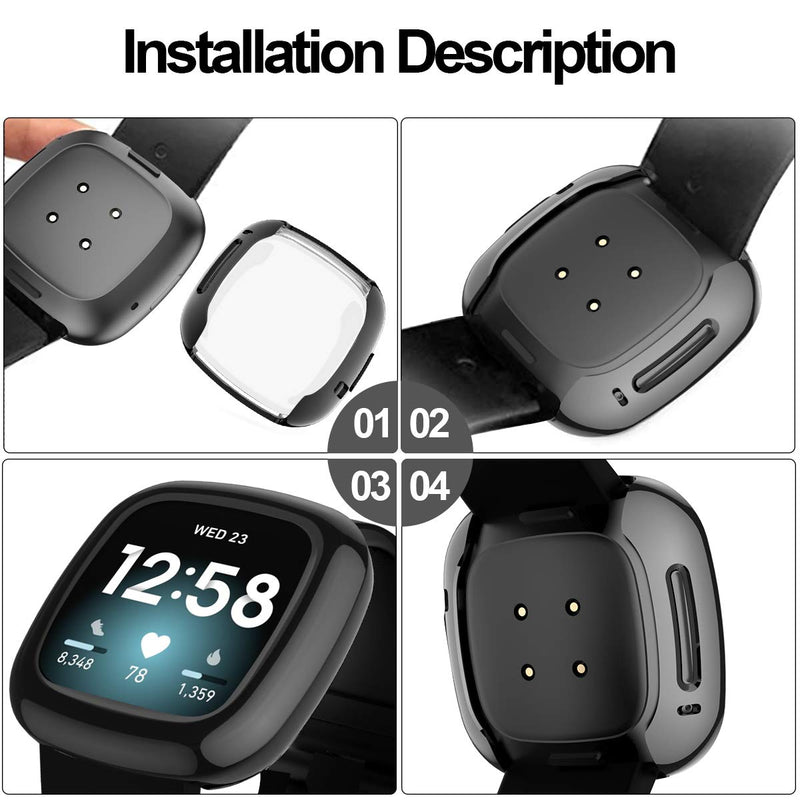 [Australia - AusPower] - 2 Pack Case Compatible with Fitbit Sense/Versa 3 Screen Protector, Haojavo Soft TPU All Around Protective Case Shock-Proof Cover for Fitbit Sense/Versa 3 Smartwatch Bands Accessories black+black 