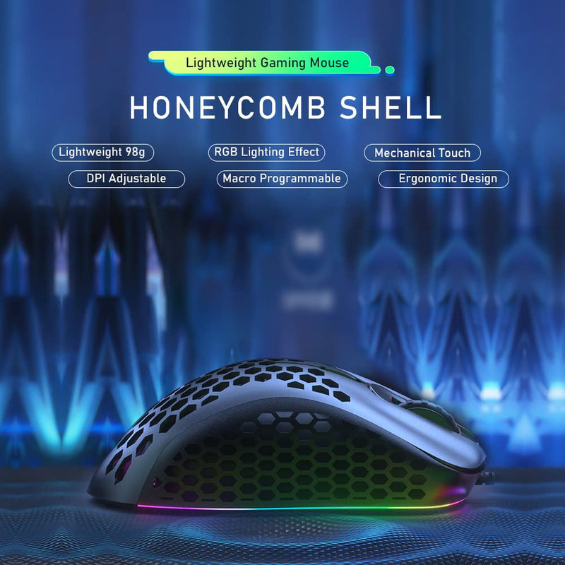 [Australia - AusPower] - AULA F810 Honeycomb Gaming Mouse, with RGB Backlit, 6400 Adjustable DPI, Lightweight Ergonomic Sensor High Precision USB Wired Computer Mouse for Windows PC Mac Laptop Gamer (Black) 