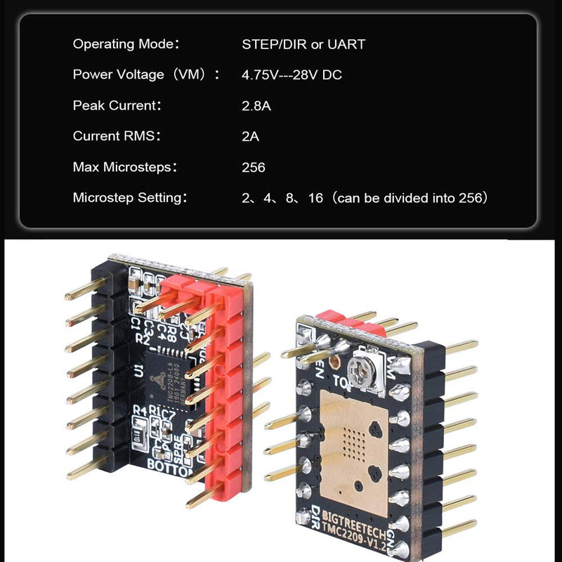 [Australia - AusPower] - BIGTREETECH DIRECT TMC2209 UART TMC2208 Stepper Motor Driver Stepsticks Mute VS TMC2130 TMC2100 TMC2225 for Octopus/SKR 2/SKR V1.3 Pro Motherboard 5PCS 