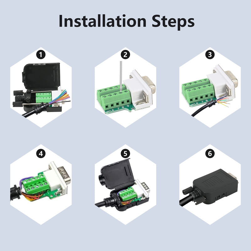 [Australia - AusPower] - Dbilida DB9 Solderless Connector (5Male+5Female), DB9 Breakout Connector RS232 D-SUB Serial to 9pin Port Terminal with Case 5Male+5Female 