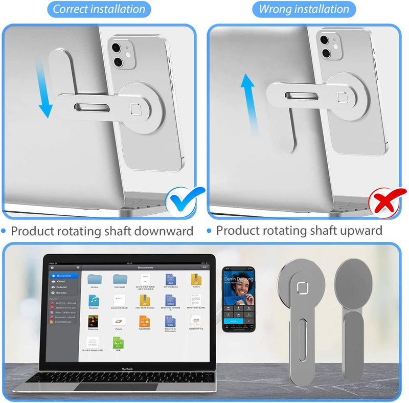 [Australia - AusPower] - Blue.Ocean Magnetic Phone Holder for Laptop, Adjustable Phone Monitor Side Mount for iPhone 14/13 Series / 12 Pro Max/ 12 Pro/ 12 Mini, Slim Portable Foldable Computer Expansion Bracket, Silver 