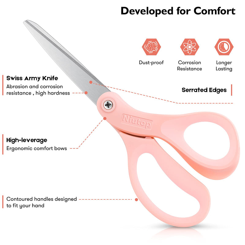 [Australia - AusPower] - Scissors, Niutop 8" All Purpose Scissors Ergonomic Comfort Grip Craft Shears Sharp Scissors for Office Home Household Sewing High/Middle School Students Supplies, Pastel Pink/Blue/Green, 3-Pack 