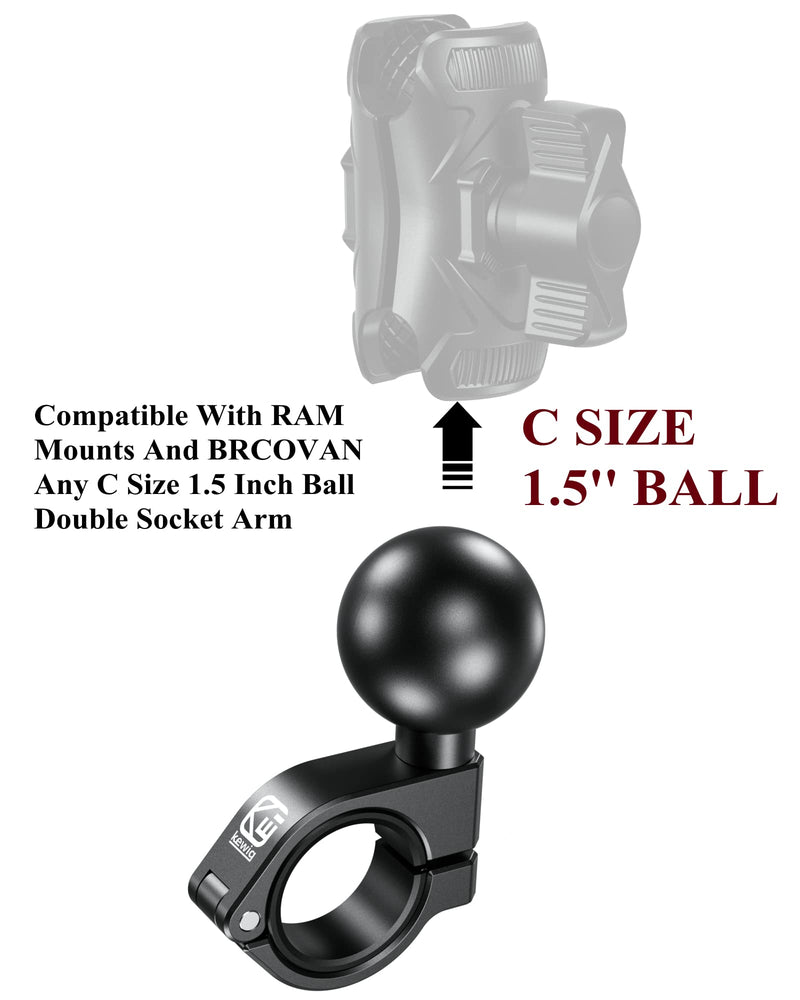 [Australia - AusPower] - BRCOVAN Aluminum Alloy Bar Clamp Mount with 1.5'' TPU Ball Compatible with RAM Mounts C Size Double Socket Arm for Handlebar & Rails Diameter 0.875'' 1'' 1.125'' 1.26'' CNC Machining, Anodized Surface 