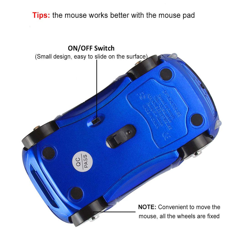 [Australia - AusPower] - CHUYI Car Shaped Wireless Mouse, Mini Portable Optical Cordless Mice for School Travel Home Office Business, for PC Computer Laptop Gift (Blue) Blue 