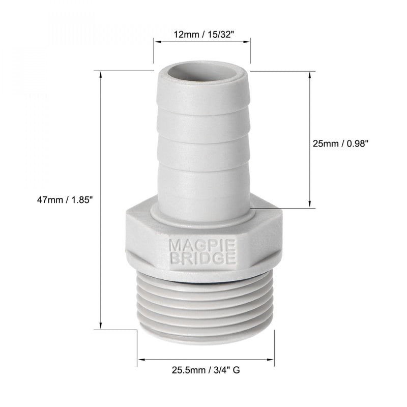 [Australia - AusPower] - uxcell PVC Barb Hose Fitting Connector Adapter 12mm or 15/32" Barbed x G3/4 Male Pipe 6pcs 