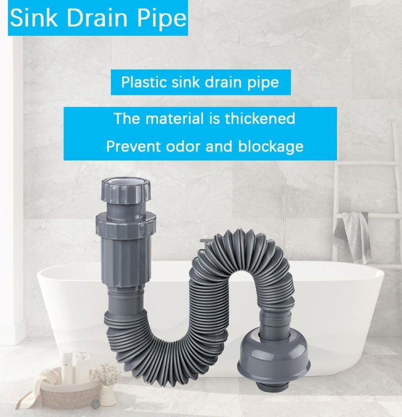 [Australia - AusPower] - Plastic Bathroom Sink Drain Pipe, Flexible Sink Drain Pipe, Kitchen Sink Drain Pipe, Gray, Retractable, 13-35 inches 