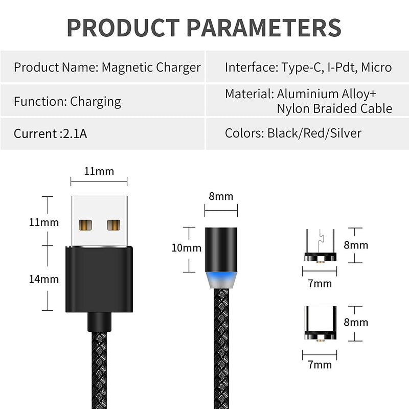 [Australia - AusPower] - Magnetic Charging Cable, by Big+ [4 Pack] Magnetic Phone Charger Cable, Magnetic Charger Type C, Compatible for Smartphones, Micro USB and USB C Devices, Type C Charger, USB Magnetic Charging Cable 