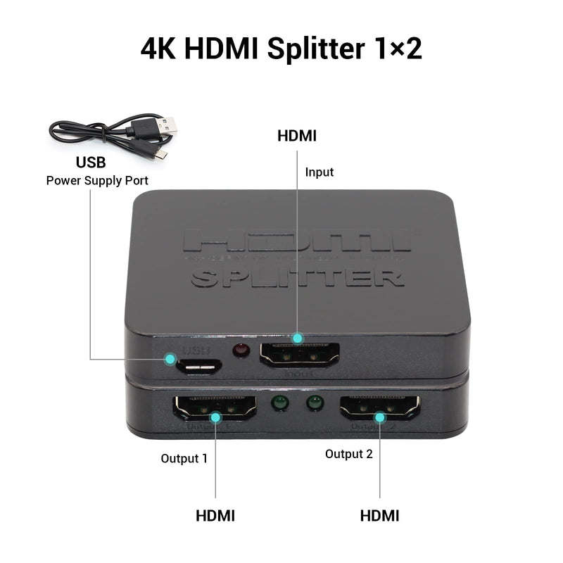 [Australia - AusPower] - 4k HDMI Splitter 1 in 2 Out HDMI Splitter for Dual Monitors Duplicate Mirror Support HDMI2.0b 60Hz Full HD 1080P 3D 18.5Gbps 