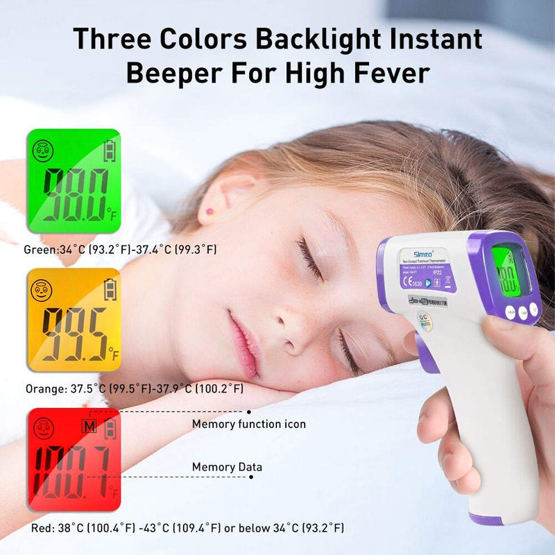 [Australia - AusPower] - Infrared Forehead Thermometer, Non-Contact Forehead Thermometer for Adults, Kids and Baby, Accurate Instant Readings No Touch Infrared Thermometer with Fever Alarm and Memory Function(2 Battery) 