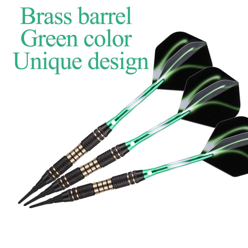 [Australia - AusPower] - sanfeng Soft tip Darts Set 18 Gram - Professional Darts Plastic Tip with Brass Barrel + Aluminum Shafts + 50 Rubber o-Ring + 6 Flights +30 Soft Tips for Electronic Dartboard GREEN 