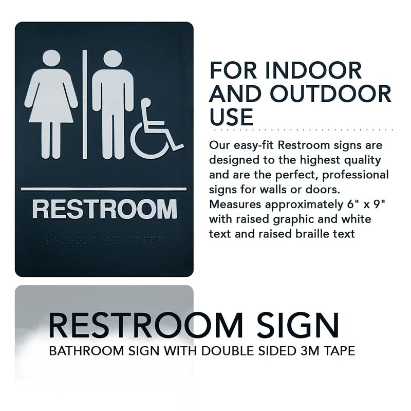 [Australia - AusPower] - Corko Signs Unisex Braille Restroom Sign - Bathroom Sign with Double Sided 3M Tape 