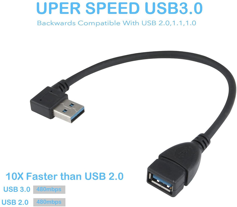 [Australia - AusPower] - USB 3.0 Extension Cable - A Left & Right Angle - Male to Female - Pack of 2 Black Lift Rihgt 