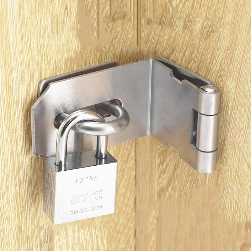 [Australia - AusPower] - HOWDIA 4 Inch Door Hasp Latch 90 Degree, Stainless Steel Safety Right Angle Padlock Hasp Locking Latch Security Door Clasp Hasp Lock Latch for Push/Sliding/Barn Door, 2mm Thick, Brushed Silver 