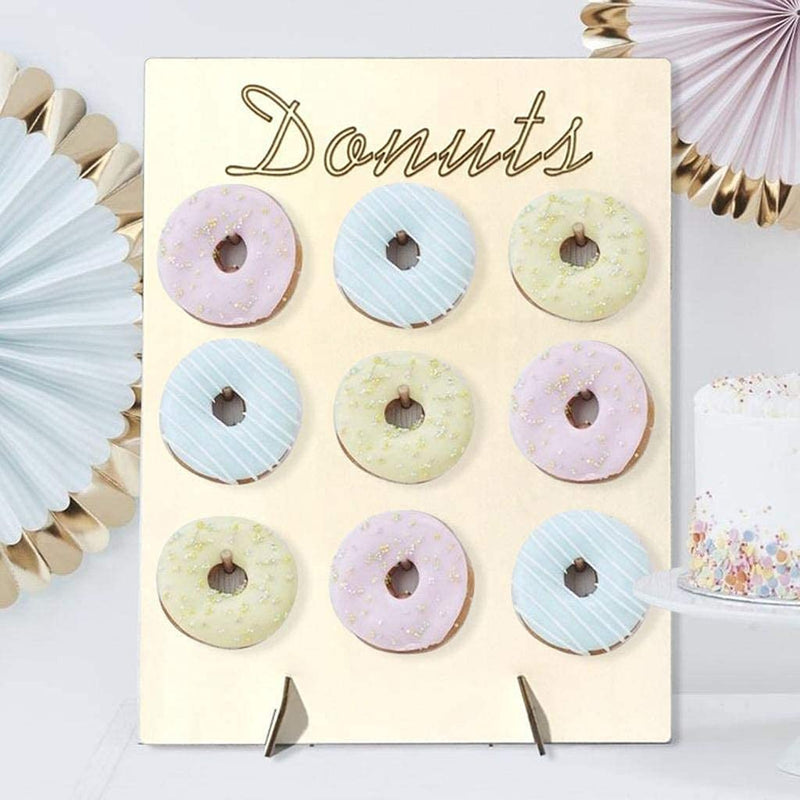 [Australia - AusPower] - 2 Pack Donut Wall Display Stand for Party, Wedding, Event, Brunch, and Birthday Use, Decorative Doughnut and Bagel Holder, Pop-Up Tabletop Placement, Laser Engraved Bamboo 