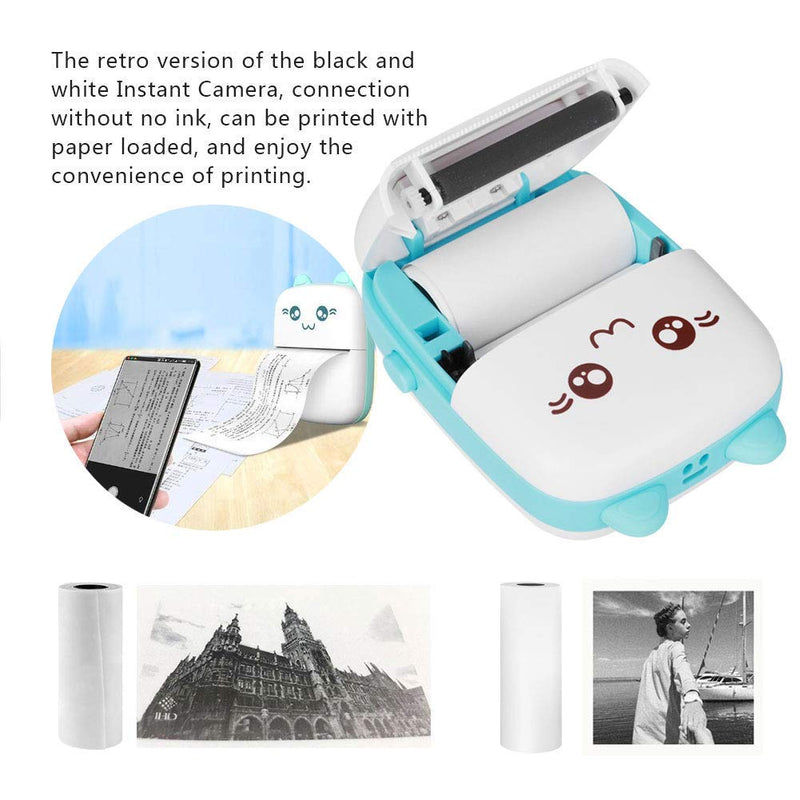 [Australia - AusPower] - Mini Portable Printer, Portable Bluetooth Thermal Printer, Bluetooth Wireless Mini Smartphone Photo Printer with Android Or iOS App, Label Memo Receipt Paper Pocket Mini Printer Gift-6 Roll Paper 