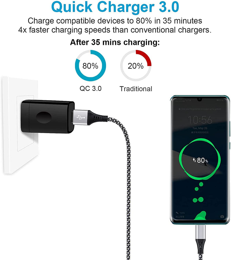[Australia - AusPower] - C Charger Fast Charging for Moto G Stylus/G Power/G Play 2021/E 2020/E20/One 5G Ace/G10/G30/G60S/G100/G Fast/G 5G Plus/G9 Power/G8 Play/G7 Plus, 38W QC 3.0 Rapid Car Adapter Wall Charger+2X C Cable 