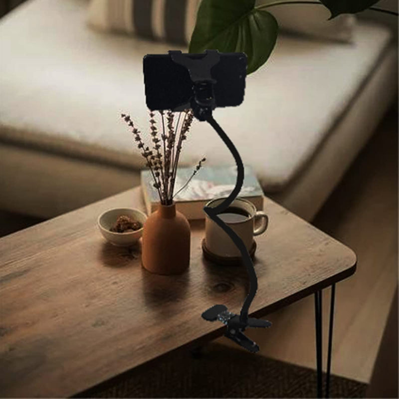 [Australia - AusPower] - Lazy Bracket Cell Phone Stand, Phone Holder Bed Gooseneck Mount - Cell Phone Clamp Clip for Desk, Flexible Leather Wrapped Arm, 360 Adjustable Clamp Clip Desktop Bed Mobile Stand 