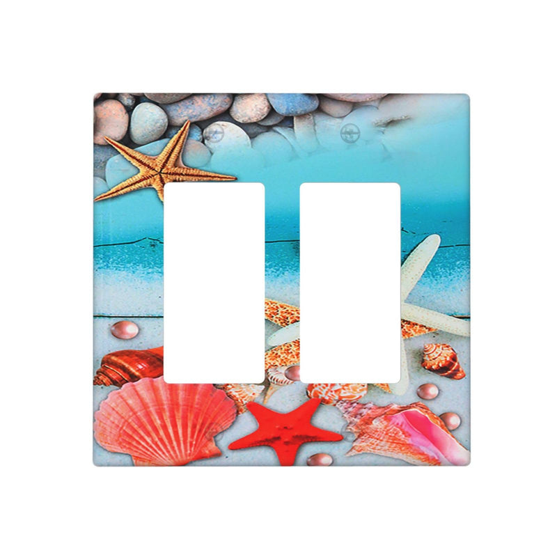 [Australia - AusPower] - Beach Starfish Seashell 2 Gang Light Switch Cover Nautical Decorative Wall Plate Double Rocker Board GFCI Switch Plate Cover Faceplate for Home Decor 2-Gang Rocker /4.6 x 4.5 IN 