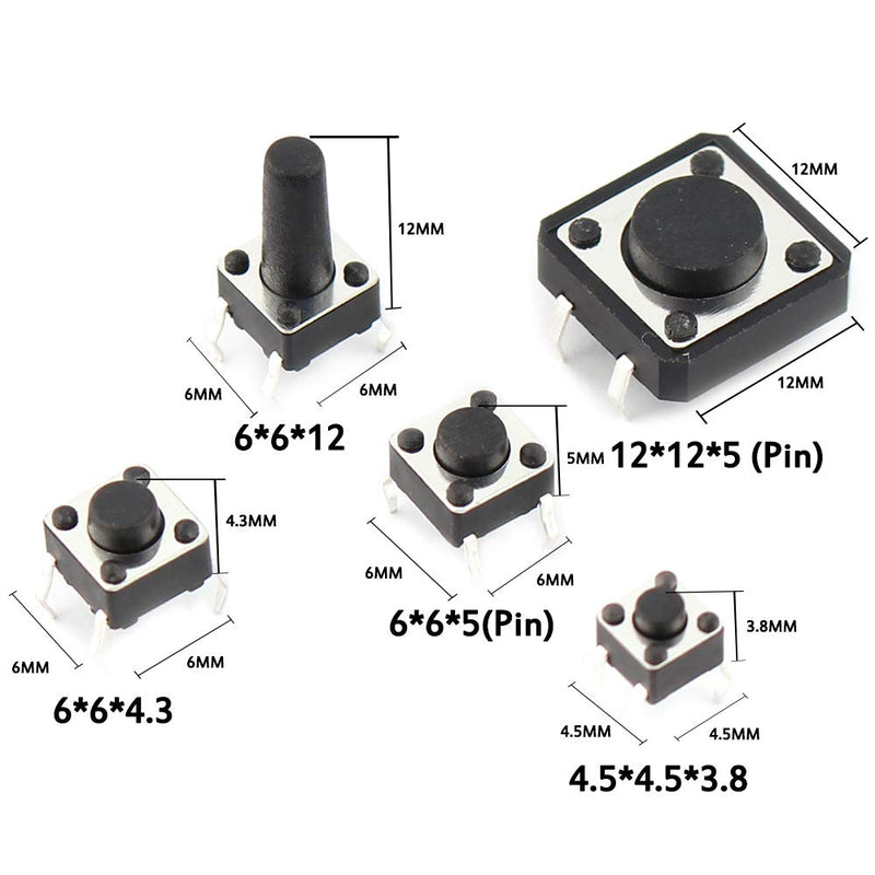 [Australia - AusPower] - 25 Values Tactile Push Button Switch, Yetaida 125Pcs SMD DIP 4 pin/3 pin/2 pin Micro Momentary Tact Switch Assortment Kit 