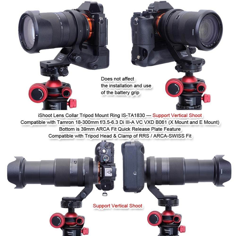 [Australia - AusPower] - iShoot Tripod Mount Ring Lens Collar Compatible with Tamron 18-300mm f/3.5-6.3 Di III-A VC VXD B061 (X/E Mount), Lens Support Holder Bracket Bottom is Arca-Swiss Fit Quick Release Plate Dovetail 